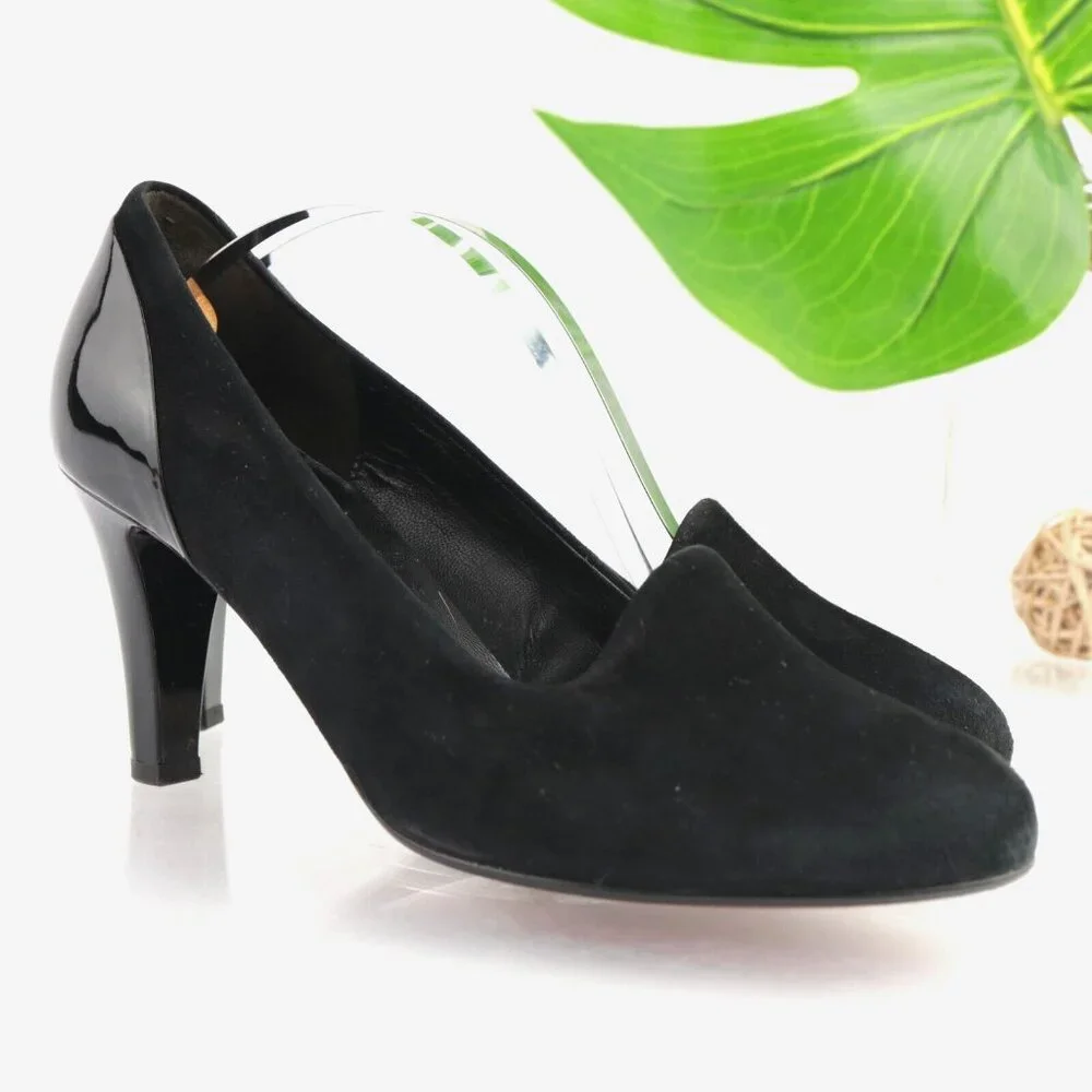 Gabor Womens Vision Pumps Size 8 Black Suede Patent Mid Heel Comfy Dress Shoes
